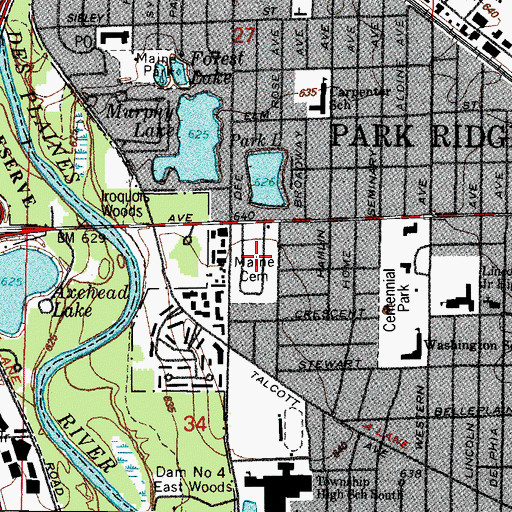 Topographic Map of Town of Maine Cemetery, IL