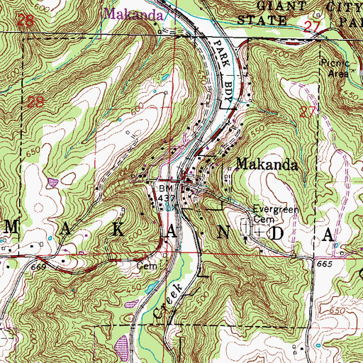 Topographic Map of Makanda, IL