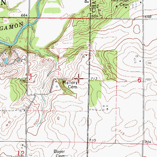 Topographic Map of Mallory Cemetery, IL