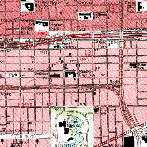 Topographic Map of Manley High School, IL