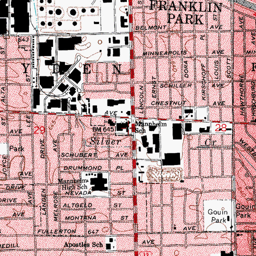 Topographic Map of Mannheim School, IL
