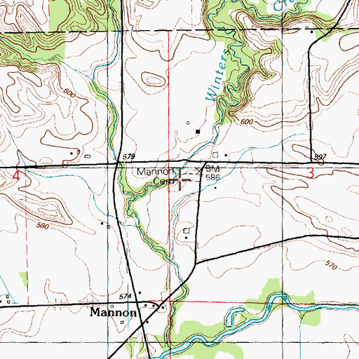 Topographic Map of Mannon Cemetery, IL
