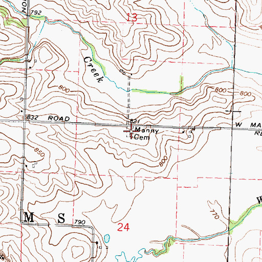 Topographic Map of Manny Cemetery, IL
