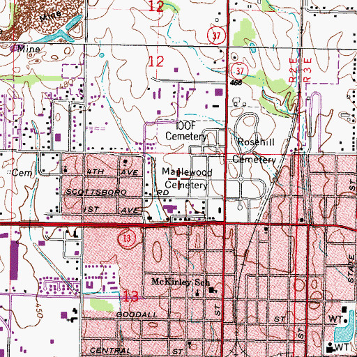 Topographic Map of Maplewood Cemetery, IL