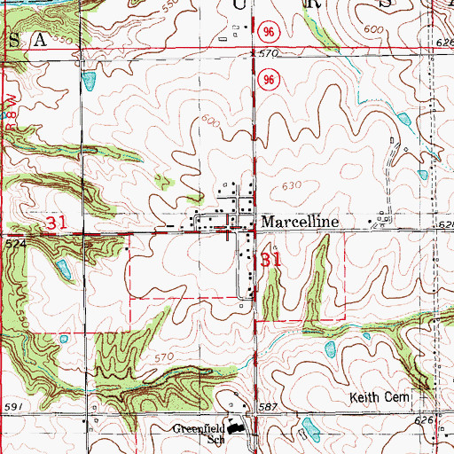 Topographic Map of Marcelline, IL