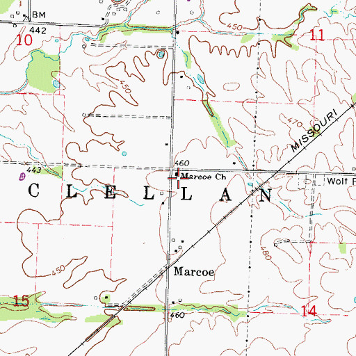 Topographic Map of Marcoe Church, IL