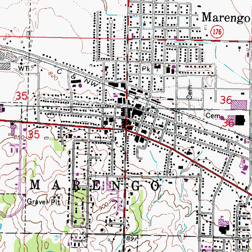 Topographic Map of Marengo, IL