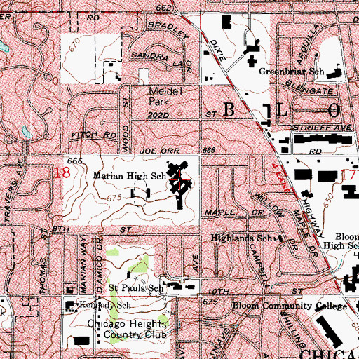 Topographic Map of Marian High School, IL