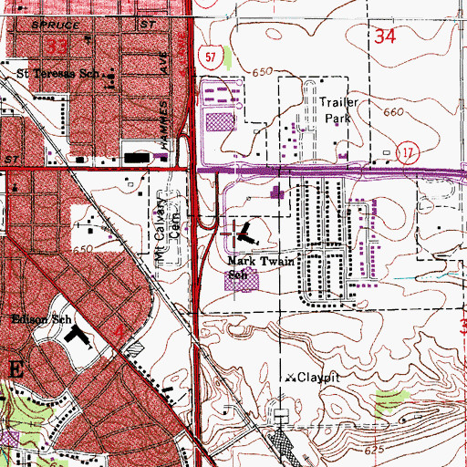 Topographic Map of Mark Twain Primary School, IL