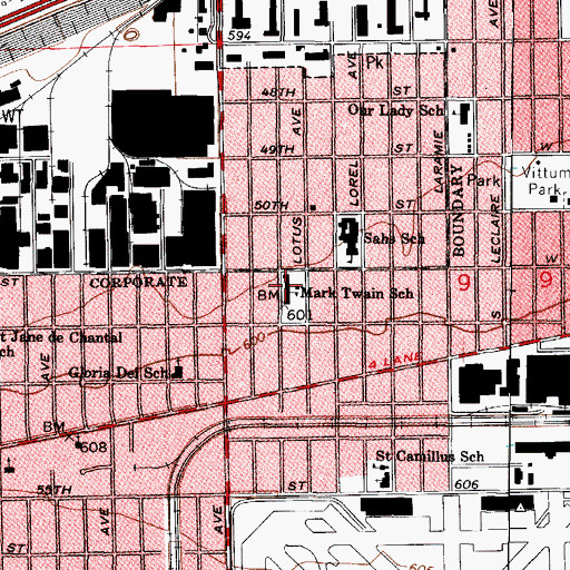 Topographic Map of Twain Elementary School, IL