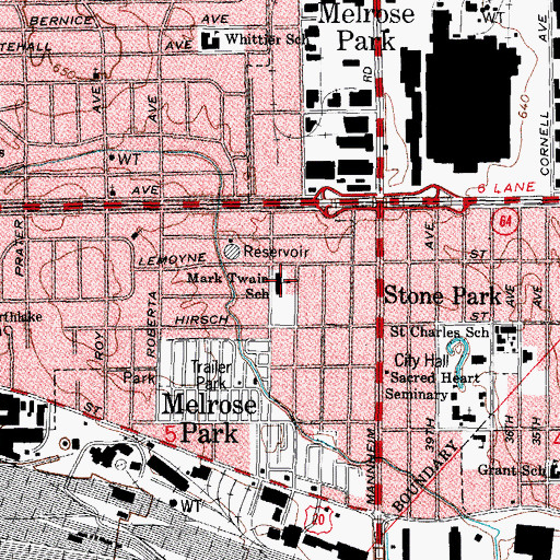 Topographic Map of Mark Twain School, IL