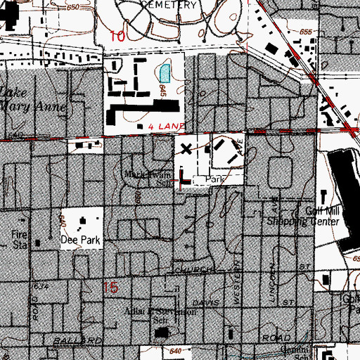 Topographic Map of Mark Twain School, IL