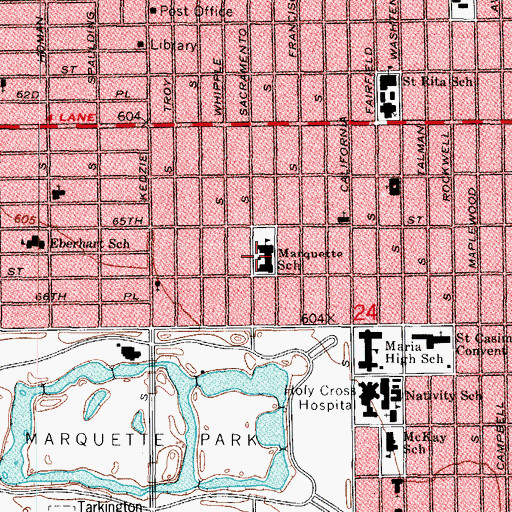 Topographic Map of Marquette Elementary School, IL