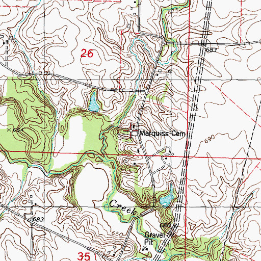 Topographic Map of Marquiss Cemetery, IL