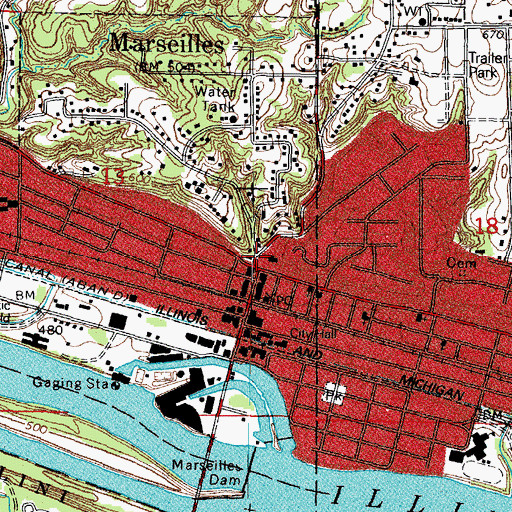 Topographic Map of Marseilles, IL