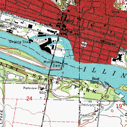 Topographic Map of Marseilles Dam, IL