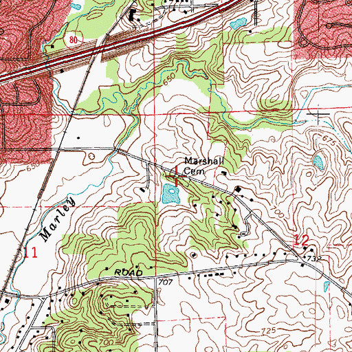Topographic Map of Marshall Cemetery, IL