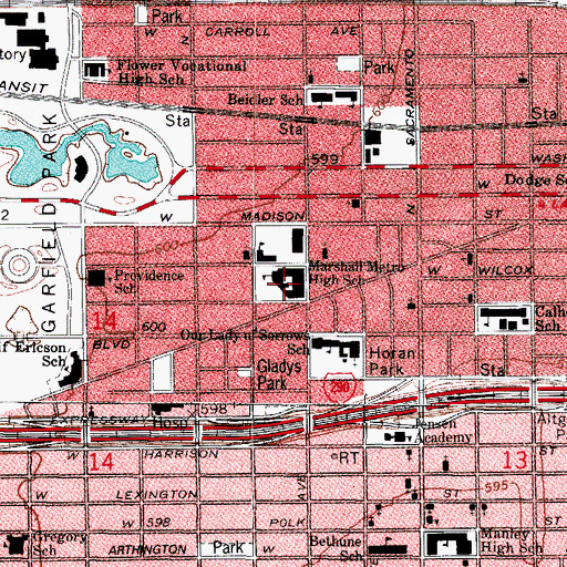 Topographic Map of Marshall Metro High School, IL