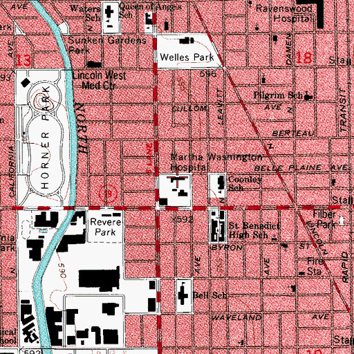 Topographic Map of Martha Washington Hospital (historical), IL