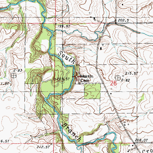 Topographic Map of Martin Cemetery, IL