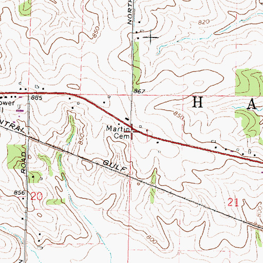 Topographic Map of Martin Cemetery, IL