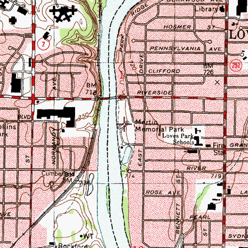 Topographic Map of Martin Memorial Park, IL