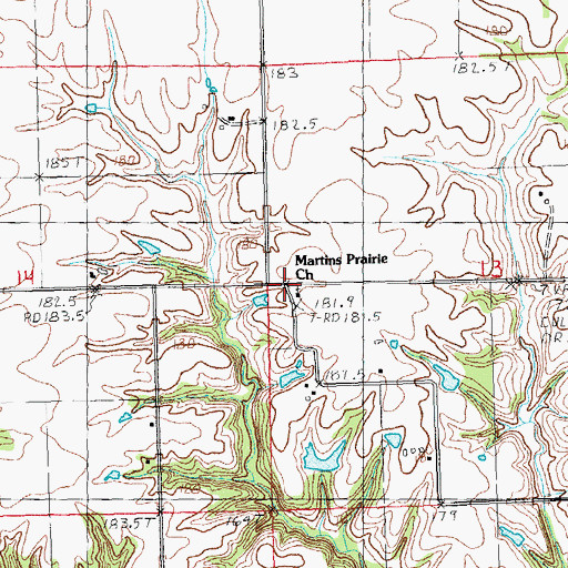 Topographic Map of Martins Prairie Church, IL