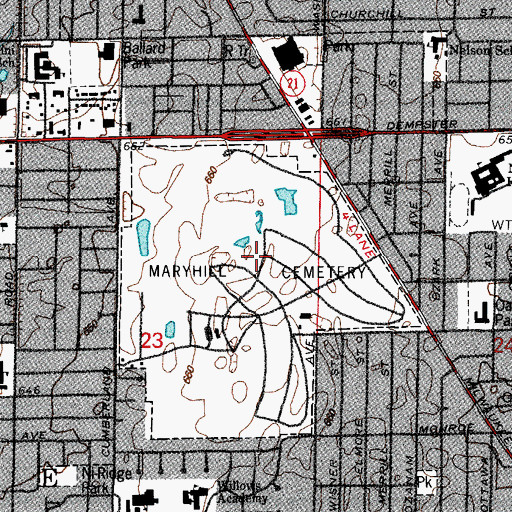 Topographic Map of Maryhill Catholic Cemetery and Mausoleum, IL