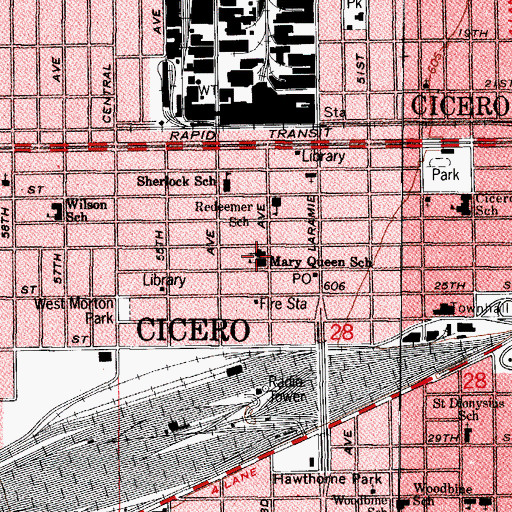 Topographic Map of Mary Queen of Heaven School (historical), IL