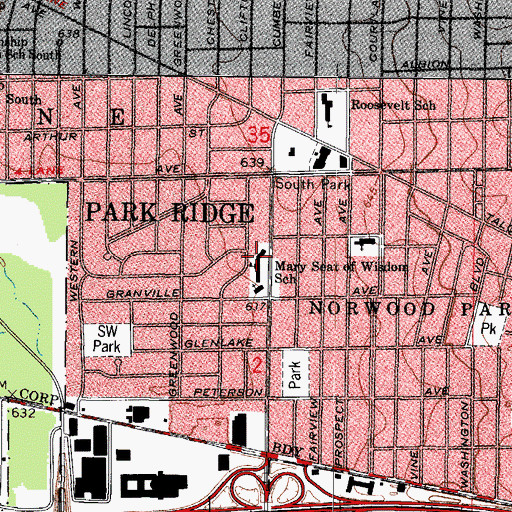 Topographic Map of Mary Seat of Wisdom School, IL