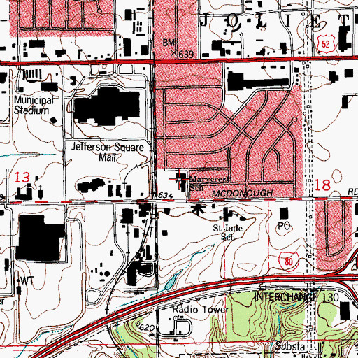 Topographic Map of Marycrest Elementary School, IL