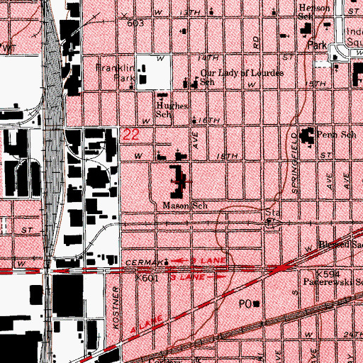 Topographic Map of Mason School, IL