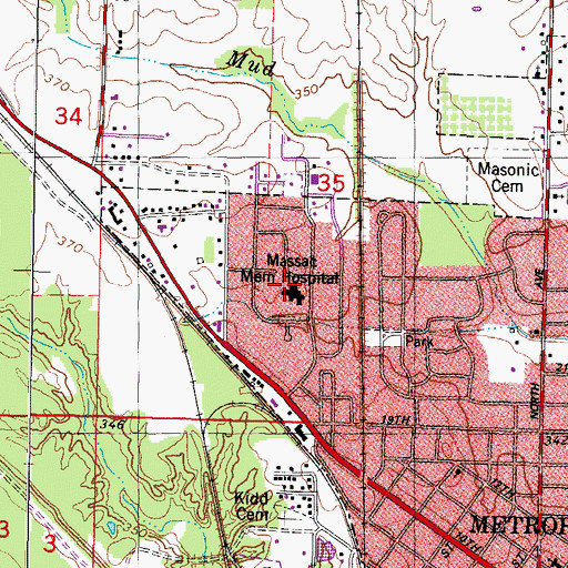Topographic Map of Massac Memorial Hospital, IL
