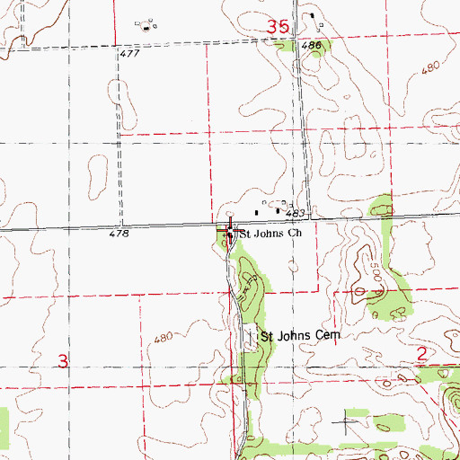 Topographic Map of Saint Johns Church, IL