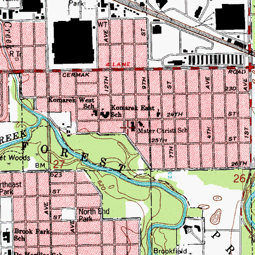 Topographic Map of Mater Christi School, IL