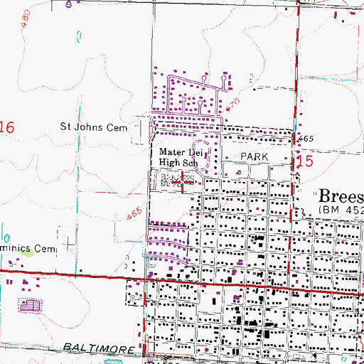 Topographic Map of Mater Dei High School, IL