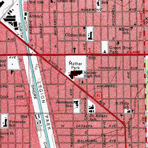 Topographic Map of Mather High School, IL