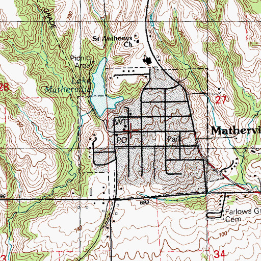 Topographic Map of Matherville, IL