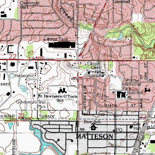 Topographic Map of Matteson, IL