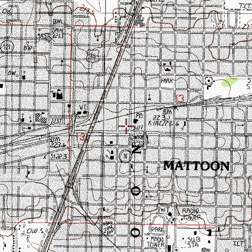 Topographic Map of Mattoon, IL