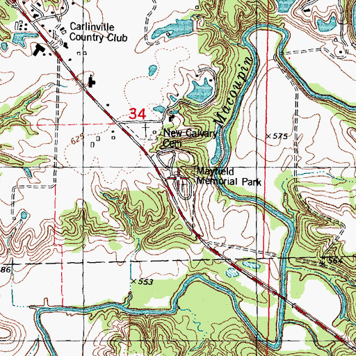Topographic Map of Mayfield Memorial Park, IL