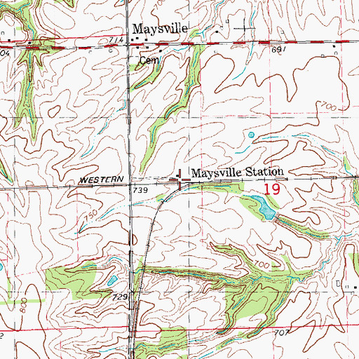 Topographic Map of Maysville Station, IL