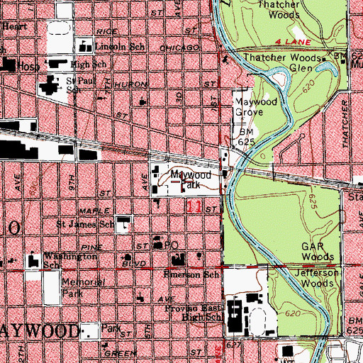 Topographic Map of Maywood Park, IL