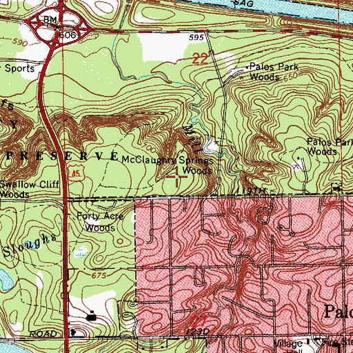 Topographic Map of McClaughry Springs Woods, IL
