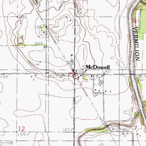 Topographic Map of McDowell, IL