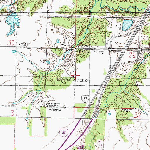 Topographic Map of Meadow Branch School (historical), IL