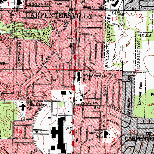 Topographic Map of Meadowdale Elementary School, IL