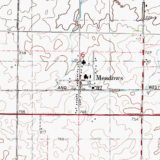 Topographic Map of Meadows, IL