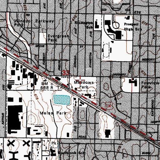 Topographic Map of Meadows Park, IL