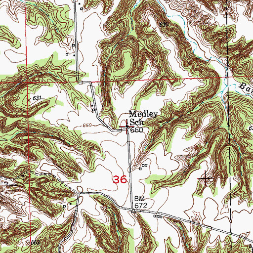 Topographic Map of Medley School (historical), IL